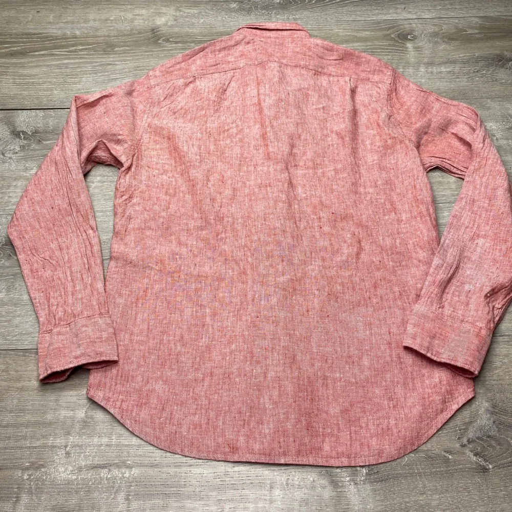 J.Crew Shirt Slim Fit Mens Medium Red Linen Cotton Blend Long Sleeve Button Down